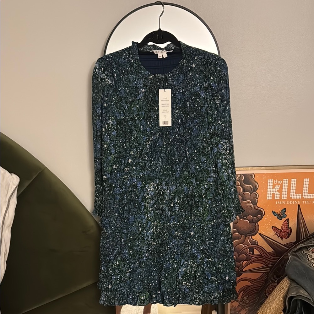 Veronica Beard Farha Smocked Blue & Green Printed Dress Sz 8 NWT